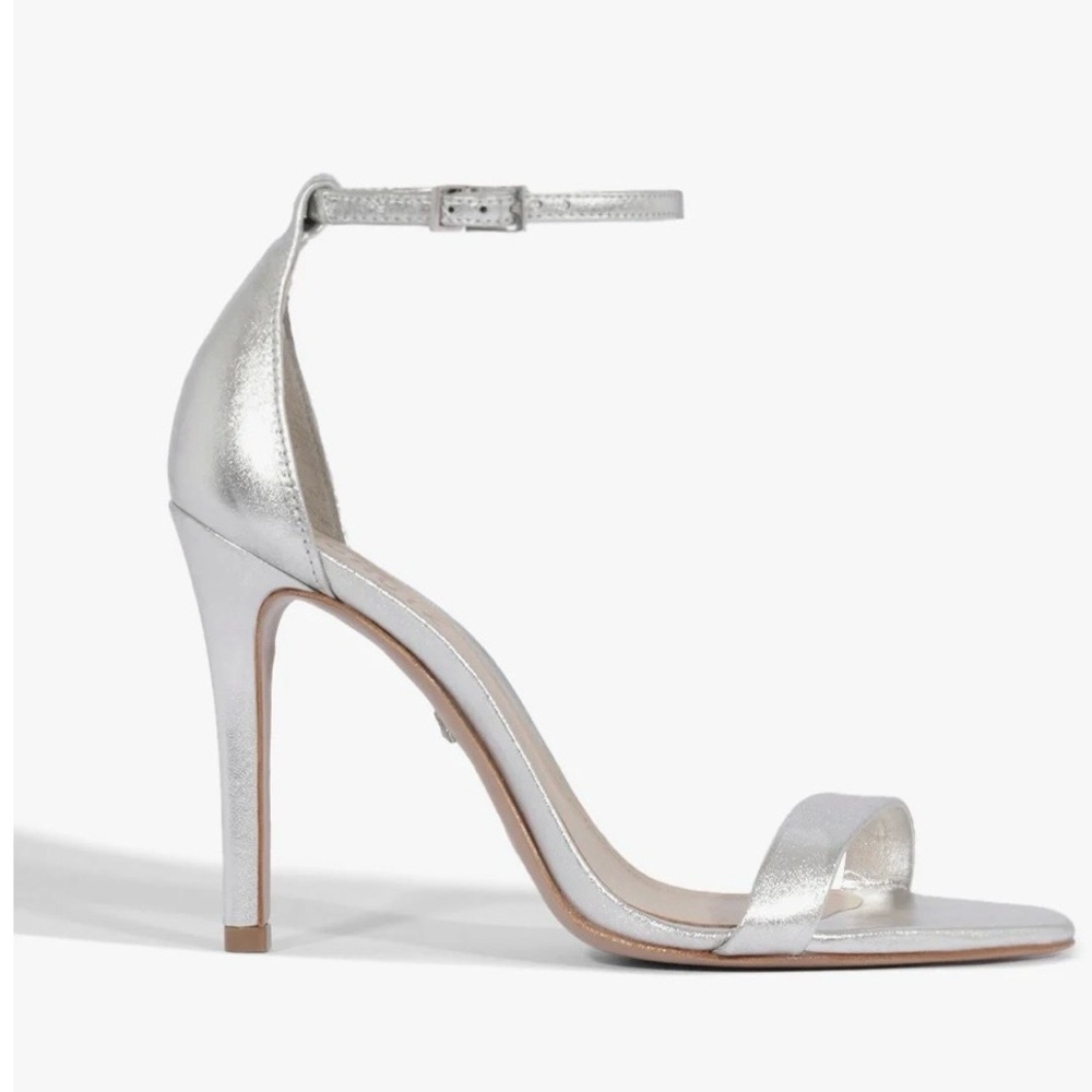 SCHUTZ Metallic Silver Ankle Strap Heels